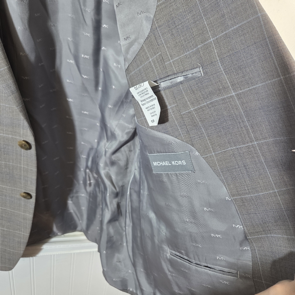 Men's Michael Kors Taupe Two Button Checkered Work Career Blazer Jacket Size 50R - Picture 7 of 14